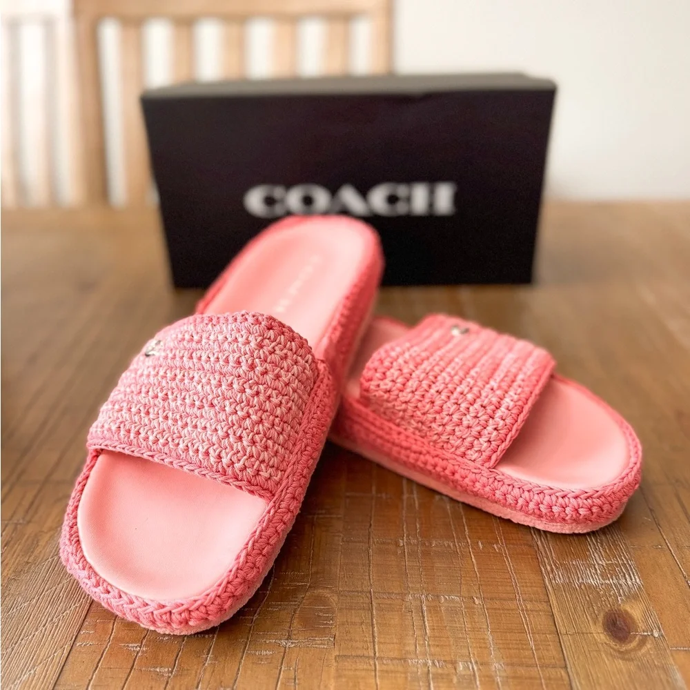 Coach Averie Crochet Flower Pink Sandals - Picture 1 of 5